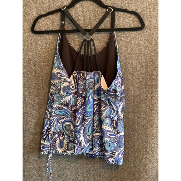 Womens XL Blue Paisley Print Tankini Top With Adjustable Straps & Tummy Control - Picture 3 of 11